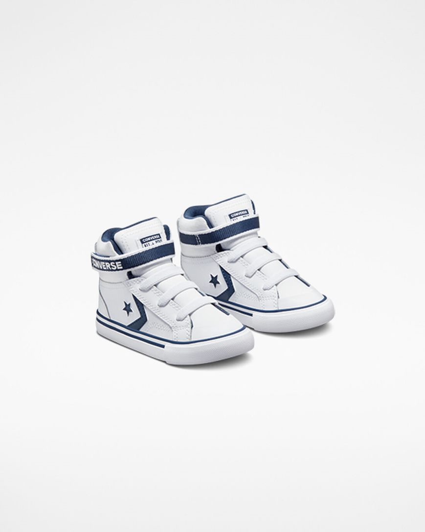 Boys' Converse Pro Blaze Strap Easy-On Varsity Club High Top Shoes White / Navy / White | AU 1C903Q